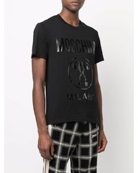 schwarzes bedrucktes T-Shirt mit einem Rundhalsausschnitt von Moschino