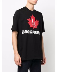 schwarzes bedrucktes T-Shirt mit einem Rundhalsausschnitt von DSQUARED2