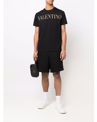 schwarzes bedrucktes T-Shirt mit einem Rundhalsausschnitt von Valentino