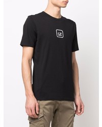 schwarzes bedrucktes T-Shirt mit einem Rundhalsausschnitt von C.P. Company