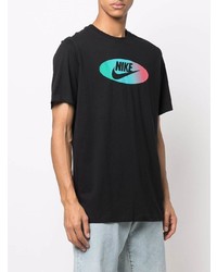 schwarzes bedrucktes T-Shirt mit einem Rundhalsausschnitt von Nike