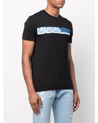 schwarzes bedrucktes T-Shirt mit einem Rundhalsausschnitt von Versace