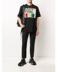 schwarzes bedrucktes T-Shirt mit einem Rundhalsausschnitt von DSQUARED2