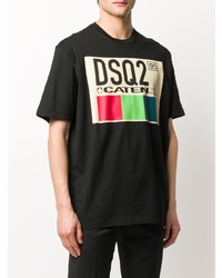 schwarzes bedrucktes T-Shirt mit einem Rundhalsausschnitt von DSQUARED2