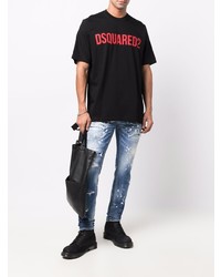 schwarzes bedrucktes T-Shirt mit einem Rundhalsausschnitt von DSQUARED2