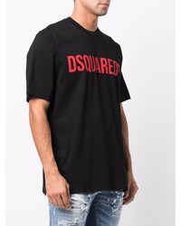 schwarzes bedrucktes T-Shirt mit einem Rundhalsausschnitt von DSQUARED2