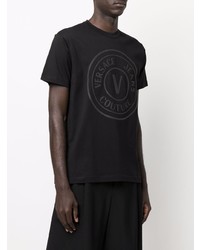 schwarzes bedrucktes T-Shirt mit einem Rundhalsausschnitt von VERSACE JEANS COUTURE