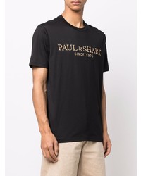 schwarzes bedrucktes T-Shirt mit einem Rundhalsausschnitt von Paul & Shark