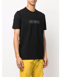 schwarzes bedrucktes T-Shirt mit einem Rundhalsausschnitt von C.P. Company