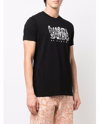 schwarzes bedrucktes T-Shirt mit einem Rundhalsausschnitt von Diesel