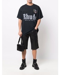 schwarzes bedrucktes T-Shirt mit einem Rundhalsausschnitt von Rhude