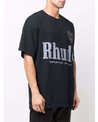 schwarzes bedrucktes T-Shirt mit einem Rundhalsausschnitt von Rhude