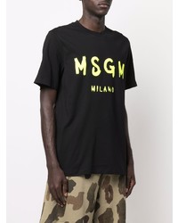 schwarzes bedrucktes T-Shirt mit einem Rundhalsausschnitt von MSGM