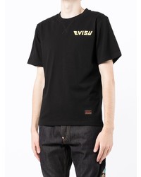 schwarzes bedrucktes T-Shirt mit einem Rundhalsausschnitt von Evisu