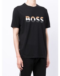 schwarzes bedrucktes T-Shirt mit einem Rundhalsausschnitt von BOSS