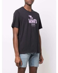 schwarzes bedrucktes T-Shirt mit einem Rundhalsausschnitt von Levi's