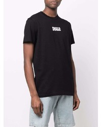 schwarzes bedrucktes T-Shirt mit einem Rundhalsausschnitt von DSQUARED2