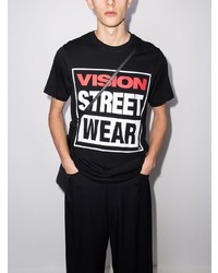 schwarzes bedrucktes T-Shirt mit einem Rundhalsausschnitt von Vision Street Wear