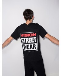 schwarzes bedrucktes T-Shirt mit einem Rundhalsausschnitt von Vision Street Wear