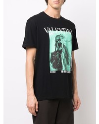 schwarzes bedrucktes T-Shirt mit einem Rundhalsausschnitt von Valentino