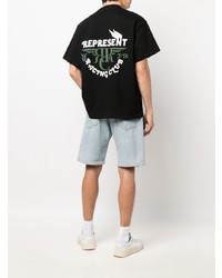 schwarzes bedrucktes T-Shirt mit einem Rundhalsausschnitt von Represent