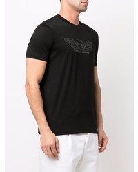 schwarzes bedrucktes T-Shirt mit einem Rundhalsausschnitt von Emporio Armani