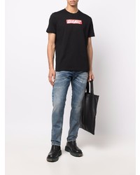 schwarzes bedrucktes T-Shirt mit einem Rundhalsausschnitt von Diesel