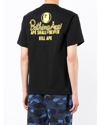 schwarzes bedrucktes T-Shirt mit einem Rundhalsausschnitt von A Bathing Ape