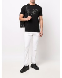 schwarzes bedrucktes T-Shirt mit einem Rundhalsausschnitt von Emporio Armani