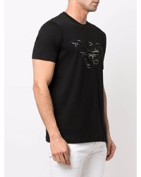 schwarzes bedrucktes T-Shirt mit einem Rundhalsausschnitt von Emporio Armani