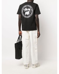 schwarzes bedrucktes T-Shirt mit einem Rundhalsausschnitt von Stussy