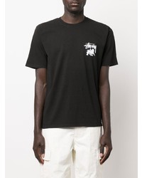 schwarzes bedrucktes T-Shirt mit einem Rundhalsausschnitt von Stussy