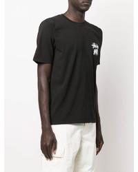 schwarzes bedrucktes T-Shirt mit einem Rundhalsausschnitt von Stussy