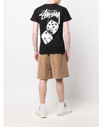 schwarzes bedrucktes T-Shirt mit einem Rundhalsausschnitt von Stussy