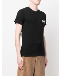 schwarzes bedrucktes T-Shirt mit einem Rundhalsausschnitt von Stussy