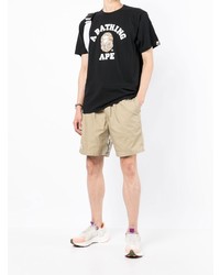 schwarzes bedrucktes T-Shirt mit einem Rundhalsausschnitt von A Bathing Ape