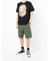 schwarzes bedrucktes T-Shirt mit einem Rundhalsausschnitt von A Bathing Ape