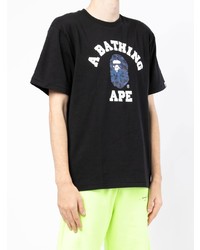 schwarzes bedrucktes T-Shirt mit einem Rundhalsausschnitt von A Bathing Ape