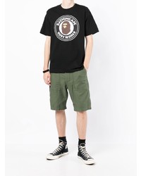 schwarzes bedrucktes T-Shirt mit einem Rundhalsausschnitt von A Bathing Ape