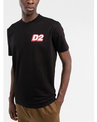 schwarzes bedrucktes T-Shirt mit einem Rundhalsausschnitt von DSQUARED2