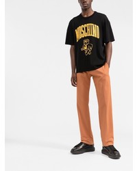 schwarzes bedrucktes T-Shirt mit einem Rundhalsausschnitt von Moschino