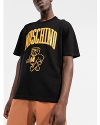 schwarzes bedrucktes T-Shirt mit einem Rundhalsausschnitt von Moschino