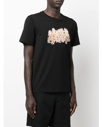 schwarzes bedrucktes T-Shirt mit einem Rundhalsausschnitt von MCM