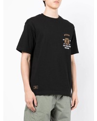 schwarzes bedrucktes T-Shirt mit einem Rundhalsausschnitt von Alpha Industries