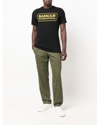 schwarzes bedrucktes T-Shirt mit einem Rundhalsausschnitt von Barbour International