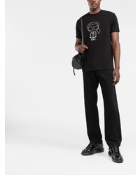 schwarzes bedrucktes T-Shirt mit einem Rundhalsausschnitt von Karl Lagerfeld