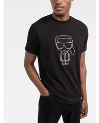 schwarzes bedrucktes T-Shirt mit einem Rundhalsausschnitt von Karl Lagerfeld