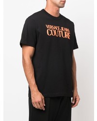 schwarzes bedrucktes T-Shirt mit einem Rundhalsausschnitt von VERSACE JEANS COUTURE