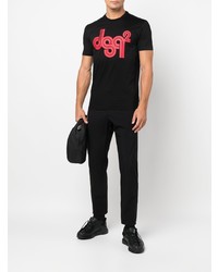 schwarzes bedrucktes T-Shirt mit einem Rundhalsausschnitt von DSQUARED2