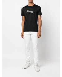 schwarzes bedrucktes T-Shirt mit einem Rundhalsausschnitt von Emporio Armani